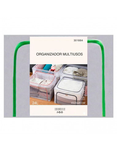 Tradineur - Organizador rectangular de nylon y estructura metálica, caja plegable con cremalleras, ordenación, ropa, armario, al