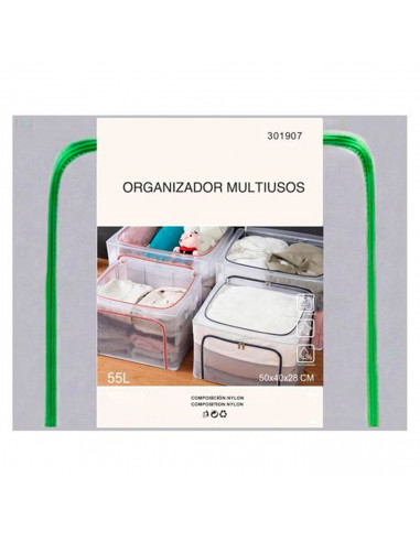 Tradineur - Organizador rectangular de nylon y estructura metálica, caja plegable con cremalleras, ordenación, ropa, armario, al