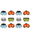 Tradineur - Pack de 12 Máscaras Truco o trato para halloween - Varios diseños: Calavera, Vampiro, Calabaza y Frankenstein - 14 x