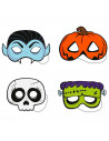 Tradineur - Pack de 12 Máscaras Truco o trato para halloween - Varios diseños: Calavera, Vampiro, Calabaza y Frankenstein - 14 x