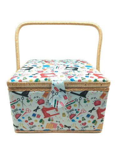 Tradineur - Caja de Costura Portátil Cuadrada - Fabricado en Madera y Poliéster - Cuenta con Bandeja de 7 Compartimentos - Ideal