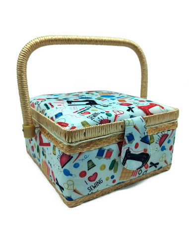 Tradineur - Caja de Costura Portátil Cuadrada - Fabricado en Madera y Poliéster - Cuenta con Bandeja de 4 Compartimentos - Ideal