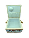 Tradineur - Caja de Costura Portátil Cuadrada - Fabricado en Madera y Poliéster - Cuenta con Bandeja de 4 Compartimentos - Ideal