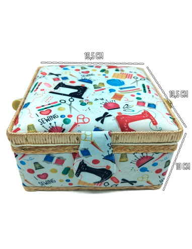 Tradineur - Caja de Costura Portátil Cuadrada - Fabricado en Madera y Poliéster - Cuenta con Bandeja de 4 Compartimentos - Ideal