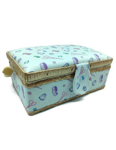 Tradineur - Caja de Costura Portátil Rectangular - Fabricado en Madera y Poliéster - Cuenta con Bandeja de 4 Compartimentos - Id