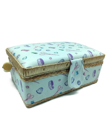 Tradineur - Caja de Costura Portátil Rectangular - Fabricado en Madera y Poliéster - Cuenta con Bandeja de 4 Compartimentos - Id
