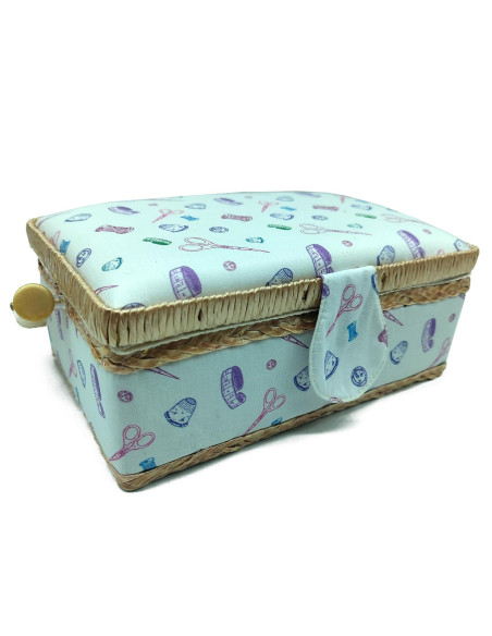 Tradineur - Caja de Costura Portátil Rectangular - Fabricado en Madera y Poliéster - Cuenta con Bandeja de 4 Compartimentos - Id