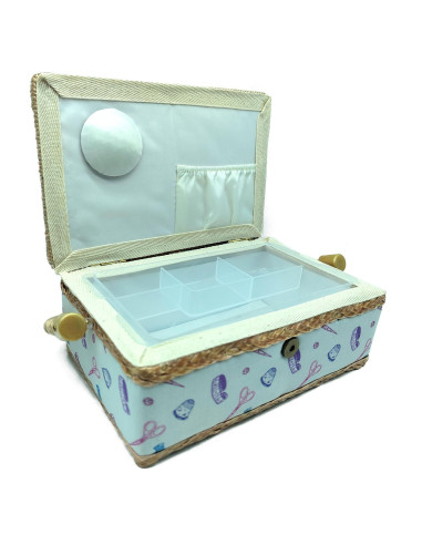 Tradineur - Caja de Costura Portátil Rectangular - Fabricado en Madera y Poliéster - Cuenta con Bandeja de 4 Compartimentos - Id