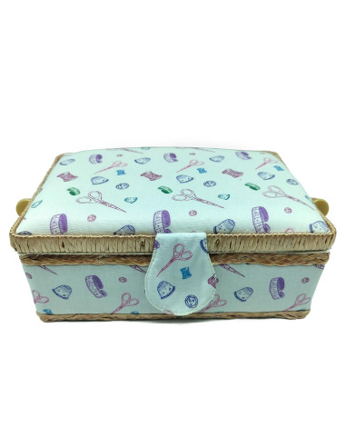 Tradineur - Caja de Costura Portátil Rectangular - Fabricado en Madera y Poliéster - Cuenta con Bandeja de 4 Compartimentos - Id
