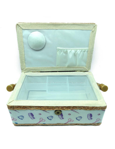 Tradineur - Caja de Costura Portátil Rectangular - Fabricado en Madera y Poliéster - Cuenta con Bandeja de 4 Compartimentos - Id