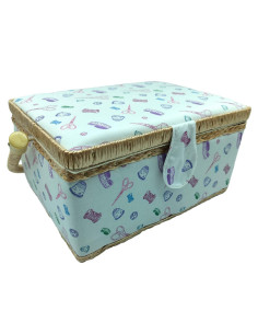 Tradineur - Caja de Costura Portátil Rectangular - Fabricado en Madera y Poliéster - Cuenta con Bandeja de 4 Compartimentos - Id