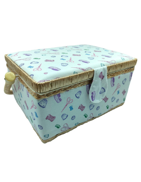 Tradineur - Caja de Costura Portátil Rectangular - Fabricado en Madera y Poliéster - Cuenta con Bandeja de 4 Compartimentos - Id