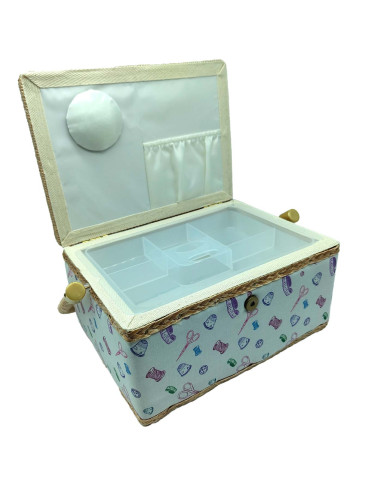 Tradineur - Caja de Costura Portátil Rectangular - Fabricado en Madera y Poliéster - Cuenta con Bandeja de 4 Compartimentos - Id