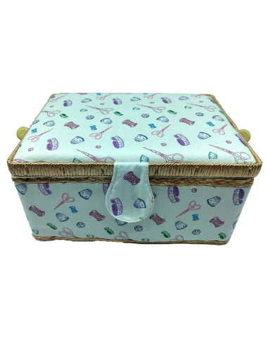Tradineur - Caja de Costura Portátil Rectangular - Fabricado en Madera y Poliéster - Cuenta con Bandeja de 4 Compartimentos - Id