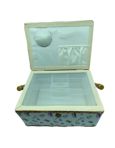 Tradineur - Caja de Costura Portátil Rectangular - Fabricado en Madera y Poliéster - Cuenta con Bandeja de 4 Compartimentos - Id