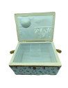 Tradineur - Caja de Costura Portátil Rectangular - Fabricado en Madera y Poliéster - Cuenta con Bandeja de 4 Compartimentos - Id