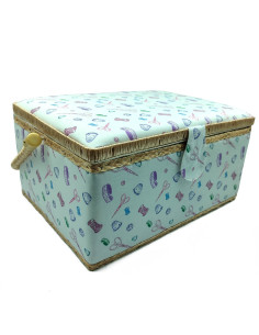 Tradineur - Caja de Costura Portátil Rectangular - Fabricado en Madera y Poliéster - Cuenta con Bandeja de 7 Compartimentos - Id