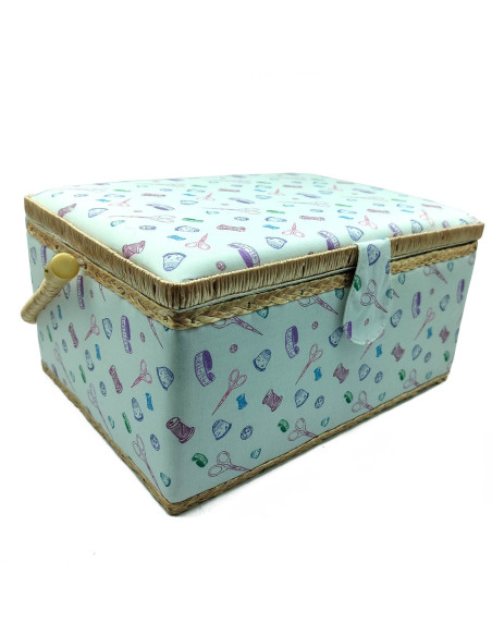 Tradineur - Caja de Costura Portátil Rectangular - Fabricado en Madera y Poliéster - Cuenta con Bandeja de 7 Compartimentos - Id Tradineur - Caja de Costura Portátil Rectangular - Fabricado en Madera y Poliéster - Cuenta con Bandeja de 7 Compartimentos - Id