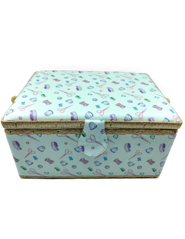 Tradineur - Caja de Costura Portátil Rectangular - Fabricado en Madera y Poliéster - Cuenta con Bandeja de 7 Compartimentos - Id