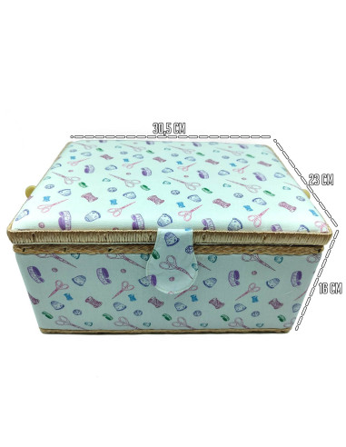 Tradineur - Caja de Costura Portátil Rectangular - Fabricado en Madera y Poliéster - Cuenta con Bandeja de 7 Compartimentos - Id