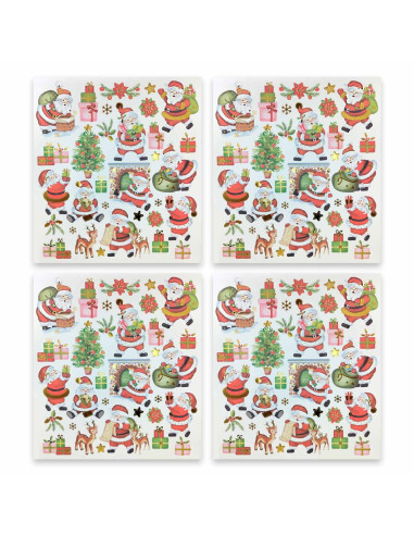 Tradineur - Pack de 4 Láminas de Pegatinas Adhesiva Navideñas - Acabado Metálico - Fabricado en Plástico - Complemento decorativ