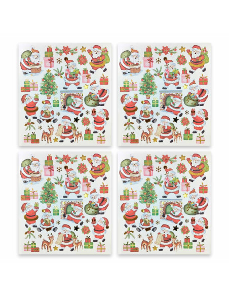 Tradineur - Pack de 4 Láminas de Pegatinas Adhesiva Navideñas - Acabado Metálico - Fabricado en Plástico - Complemento decorativ