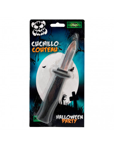 Tradineur - Pack de 2 Cuchillos Retráctiles - Fabricado en Plástico - Accesorio para disfraces de Halloween, carnaval, celebraci