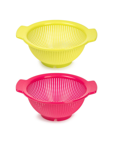 Tradineur - Pack de 2 Escurre verduras con Asas - Fabricado de Plástico - Uso prolongado y repetido - Ø 24 cm - Color Aleatorio