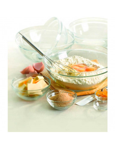 Tradineur - Cuenco redondo de vidrio, modelo Lys, bol para mezclar, ensaladera apilable, apto para microondas y lavavajillas, co