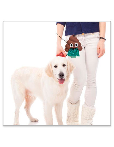 Tradineur - Dispensador de bolsa para mascotas con forma de Emoji - Fabricado en poliéster y plástico - 30 bolsas - Ideal para r