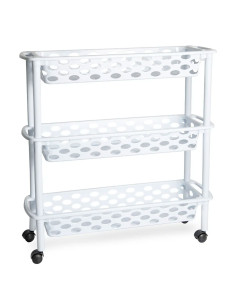 Tradineur - Carrito verdulero de plástico con 3 Niveles y Ruedas - PLFT Aire Slim - Cestas apilables portaobjetos - 61 x 58 x 18