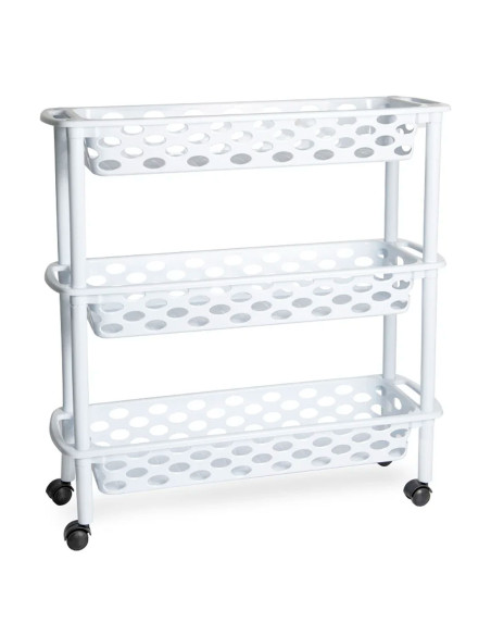 Tradineur - Carrito verdulero de plástico con 3 Niveles y Ruedas - PLFT Aire Slim - Cestas apilables portaobjetos - 61 x 58 x 18 Tradineur - Carrito verdulero de plástico con 3 Niveles y Ruedas - PLFT Aire Slim - Cestas apilables portaobjetos - 61 x 58 x 18