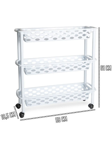Tradineur - Carrito verdulero de plástico con 3 Niveles y Ruedas - PLFT Aire Slim - Cestas apilables portaobjetos - 61 x 58 x 18