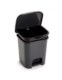 Tradineur - Cubo de basura con pedal, plástico, papelera, oficina, cocina, baño, fabricado en España (Negro - 7,5 litros - 25,5