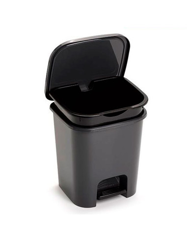 Tradineur - Cubo de basura con pedal, plástico, papelera, oficina, cocina, baño, fabricado en España (Negro - 7,5 litros - 25,5