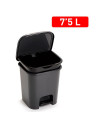 Tradineur - Cubo de basura con pedal, plástico, papelera, oficina, cocina, baño, fabricado en España (Negro - 7,5 litros - 25,5