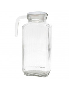 Tradineur - Jarra de vidrio para servir agua, bebidas frías, limonada, frigorífico, nevera, cocina (Tapa blanca - 1800 ml - 25,5