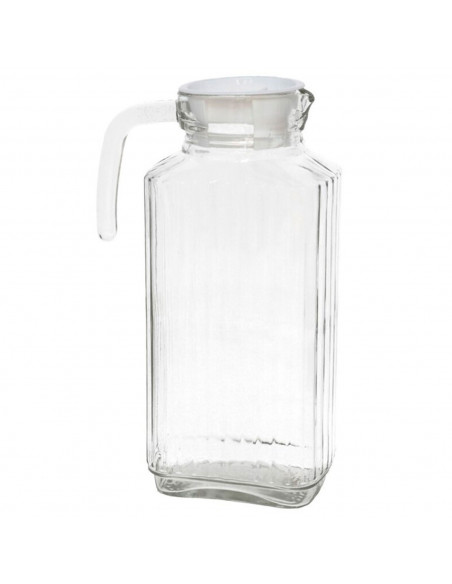 Tradineur - Jarra de vidrio para servir agua, bebidas frías, limonada, frigorífico, nevera, cocina (Tapa blanca - 1800 ml - 25,5 Tradineur - Jarra de vidrio para servir agua, bebidas frías, limonada, frigorífico, nevera, cocina (Tapa blanca - 1800 ml - 25,5
