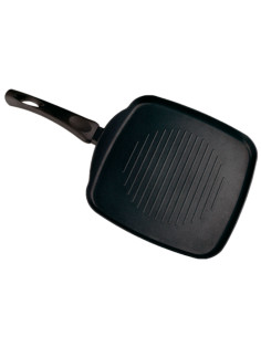 Tradineur - Asadora grill de aluminio, plancha, sartén cuadrada con mango, válida para inducción, antiadherente, libre de PFOA (