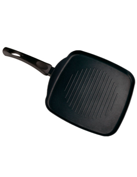 Tradineur - Asadora grill de aluminio, plancha, sartén cuadrada con mango, válida para inducción, antiadherente, libre de PFOA (