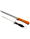 Tradineur - Set de cuchillo jamonero y afilador, acero inoxidable, hoja de 24 cm, mango ergonómico, cortado de jamón, corte prec