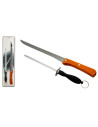 Tradineur - Set de cuchillo jamonero y afilador, acero inoxidable, hoja de 24 cm, mango ergonómico, cortado de jamón, corte prec