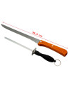 Tradineur - Set de cuchillo jamonero y afilador, acero inoxidable, hoja de 24 cm, mango ergonómico, cortado de jamón, corte prec