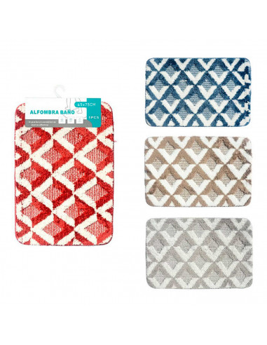 Tradineur - Alfombra de baño, diseño de rombos, poliéster, alfombrilla antideslizante, recortable, muy suave, fácil de limpiar,