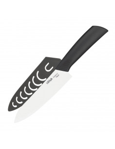 Tradineur - Cuchillo cebollero de cerámica profesional con mango de silicona y de 15 cm. Cuchillo cocinero para corte de aliment