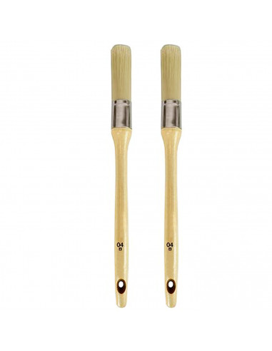 Tradineur - Pack de 2 brochas redondas para pintar, Nº 4, mango de madera y cerdas de fibra suave, uso universal, esmaltar, barn
