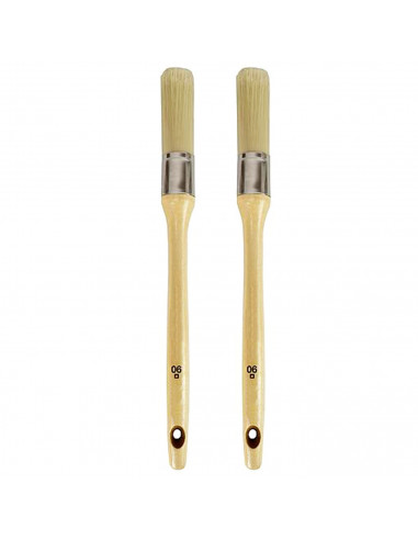 Tradineur - Pack de 2 brochas redondas para pintar, Nº 6, mango de madera y cerdas de fibra suave, uso universal, esmaltar, barn