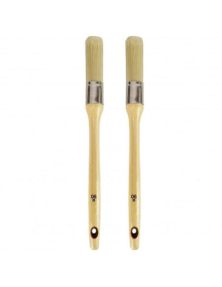 Tradineur - Pack de 2 brochas redondas para pintar, Nº 6, mango de madera y cerdas de fibra suave, uso universal, esmaltar, barn