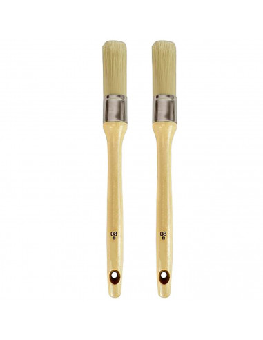 Tradineur - Pack de 2 brochas redondas para pintar, Nº 8, mango de madera y cerdas de fibra suave, uso universal, esmaltar, barn