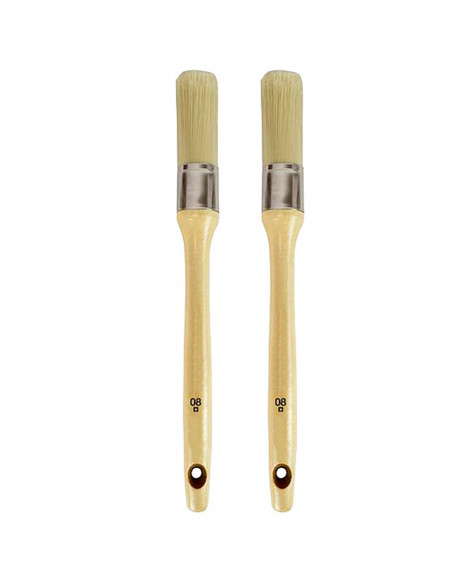 Tradineur - Pack de 2 brochas redondas para pintar, Nº 8, mango de madera y cerdas de fibra suave, uso universal, esmaltar, barn